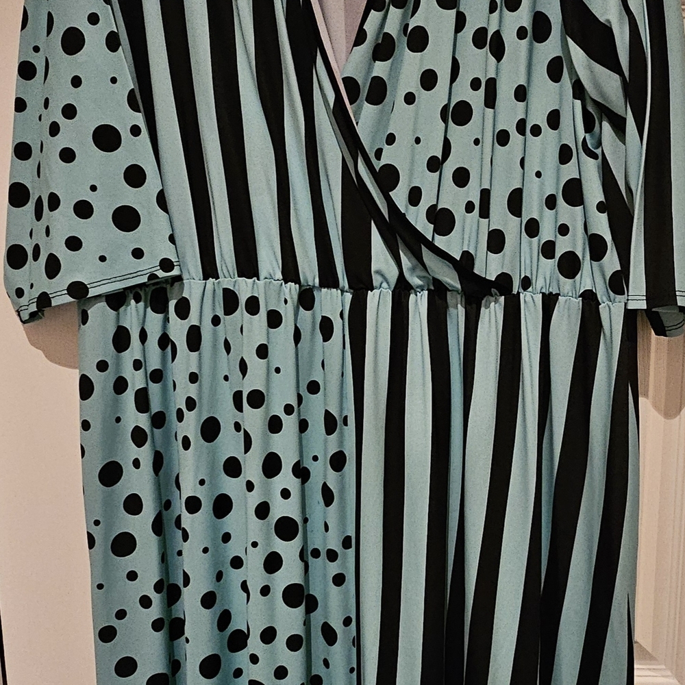 Ashley Stewart Black and Blue Polka Dot Maxi Dress